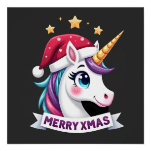Christmas Unicorn Long Sleeve T-Shirt Poster