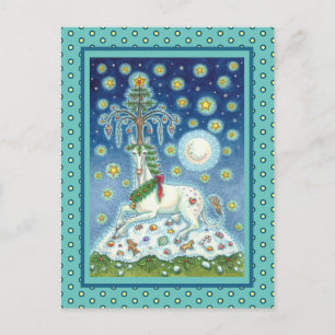 CHRISTMAS UNICORN, MAGIC HORN TREE, FANTASY HORSE POSTCARD