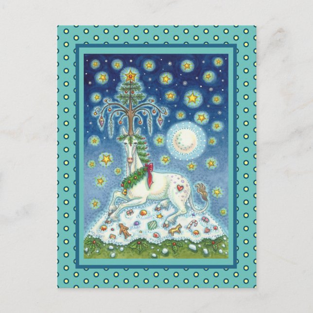 CHRISTMAS UNICORN, MAGIC HORN TREE, FANTASY HORSE POSTCARD (Front)
