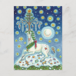 CHRISTMAS UNICORN, MAGIC HORN TREE, FANTASY HORSE POSTCARD