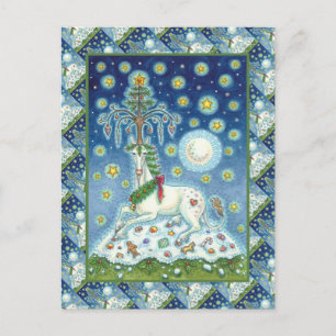 CHRISTMAS UNICORN, MAGIC HORN TREE, FANTASY HORSE POSTCARD