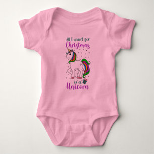 Christmas Unicorn Magical Rainbow Green Purple Baby Bodysuit