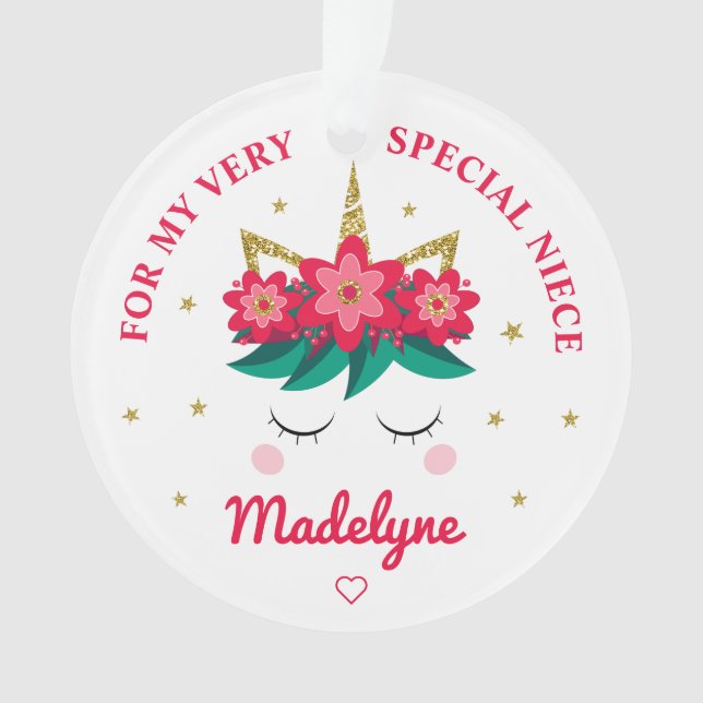 Christmas Unicorn Niece Gift Personalised Ornament (Front)