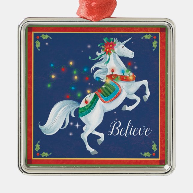 Christmas Unicorn Ornament , "Believe"! (Front)