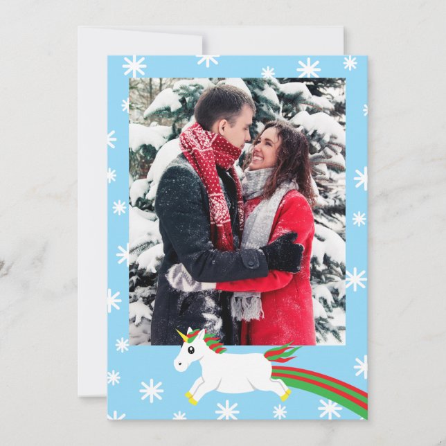 Christmas Unicorn Photo Frame Greeting Card (Front)