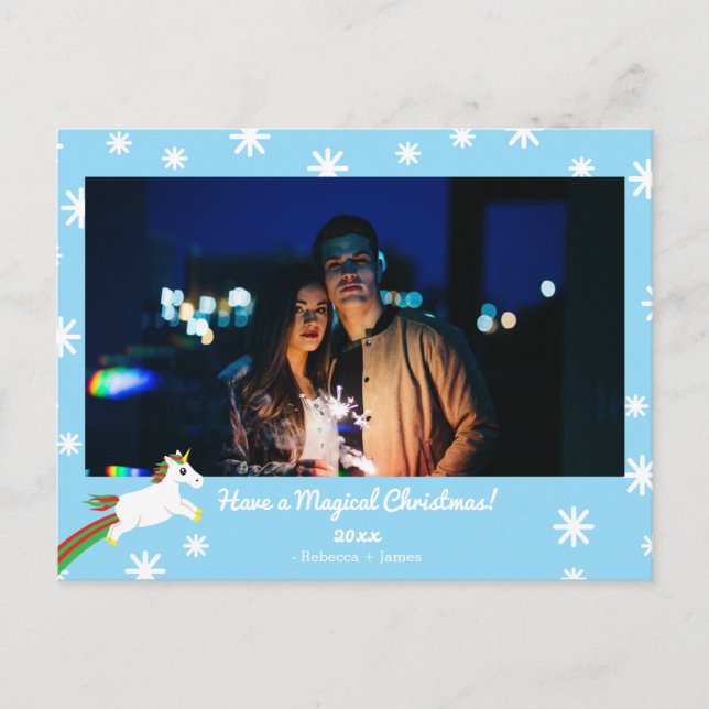 Christmas Unicorn Photo Frame Holiday Postcard (Front)