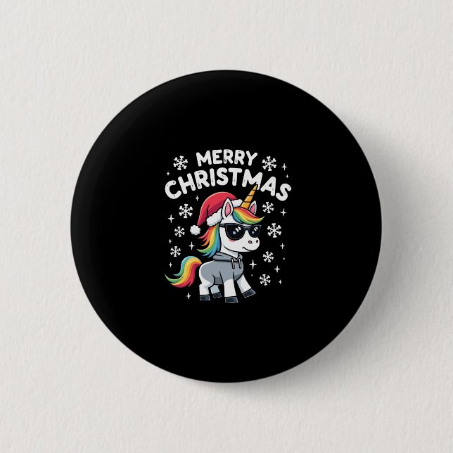 Christmas Unicorn Santa Hat T-Shirt (1) 6 Cm Round Badge (Front)