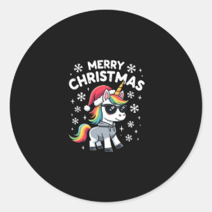 Christmas Unicorn Santa Hat T-Shirt (1) Classic Round Sticker