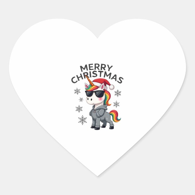 Christmas Unicorn Santa Hat T-Shirt (1) Heart Sticker (Front)