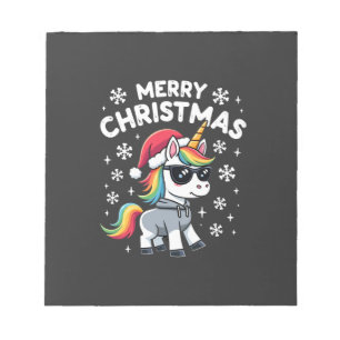 Christmas Unicorn Santa Hat T-Shirt (1) Notepad