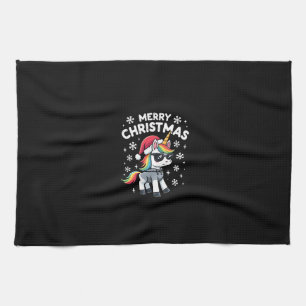 Christmas Unicorn Santa Hat T-Shirt (1) Tea Towel