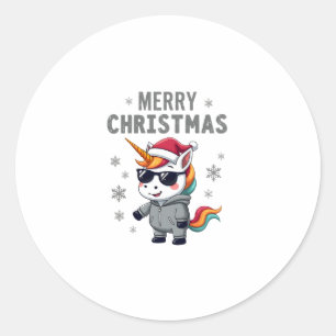 Christmas Unicorn Santa Hat T-Shirt (2) Classic Round Sticker
