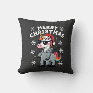 Christmas Unicorn Santa Hat T-Shirt (2) Cushion