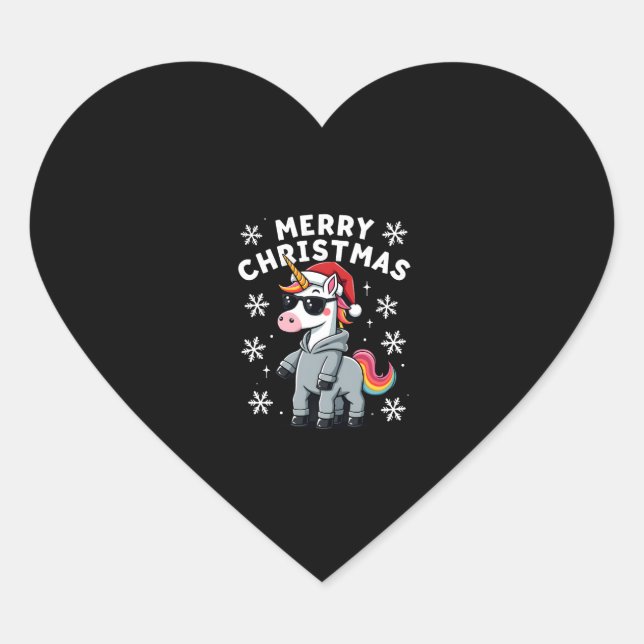 Christmas Unicorn Santa Hat T-Shirt (2) Heart Sticker (Front)