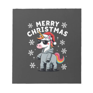Christmas Unicorn Santa Hat T-Shirt (2) Notepad