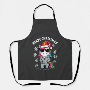 Christmas Unicorn Santa Hat T-Shirt (3) Apron