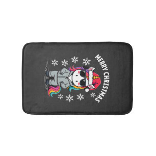 Christmas Unicorn Santa Hat T-Shirt (3) Bath Mat