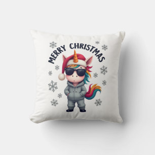 Christmas Unicorn Santa Hat T-Shirt (3) Cushion