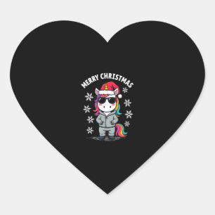 Christmas Unicorn Santa Hat T-Shirt (3) Heart Sticker