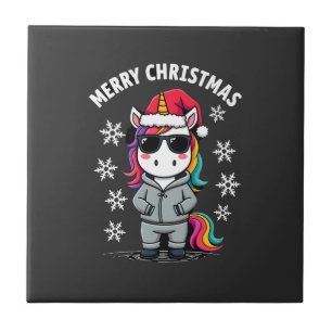 Christmas Unicorn Santa Hat T-Shirt (3) Tile