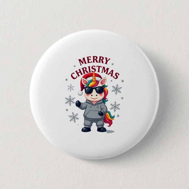 Christmas Unicorn Santa Hat T-Shirt 6 Cm Round Badge (Front)