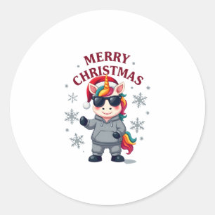 Christmas Unicorn Santa Hat T-Shirt Classic Round Sticker