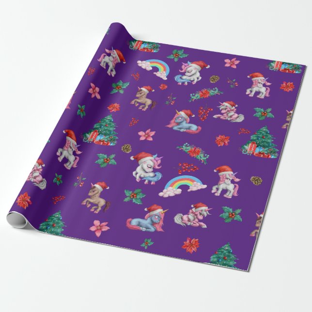 Christmas Unicorn Santa Wrapping Paper Kids Girls (Unrolled)