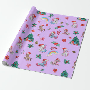 Christmas Unicorn Santa Wrapping Paper Kids Girls