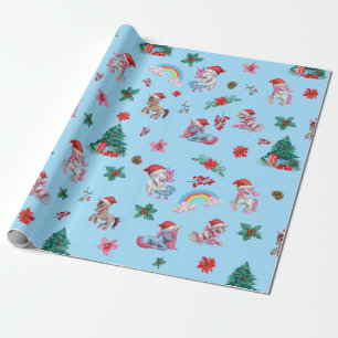 Christmas Unicorn Santa Wrapping Paper Kids Girls