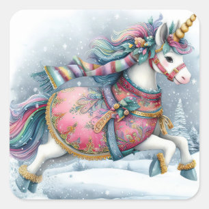 Christmas unicorn square sticker
