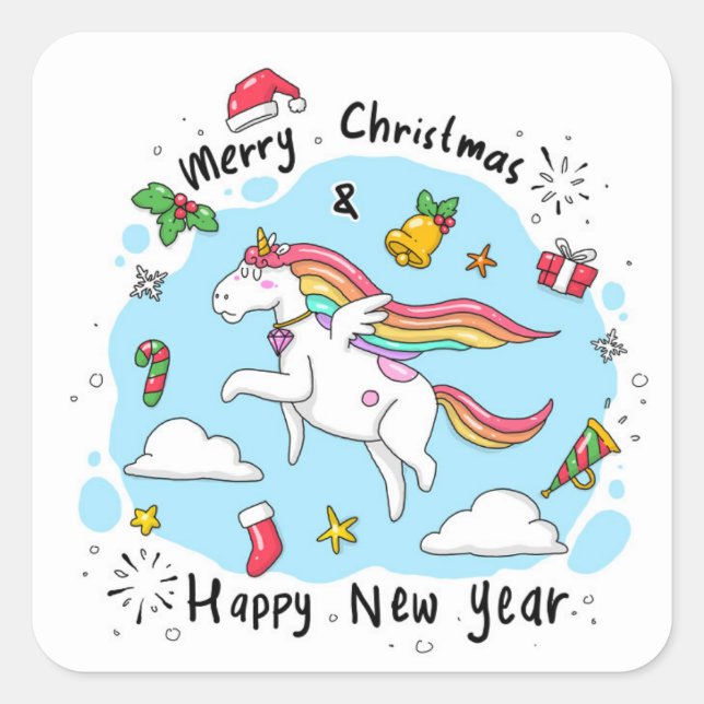 Christmas Unicorn Square Sticker (Front)