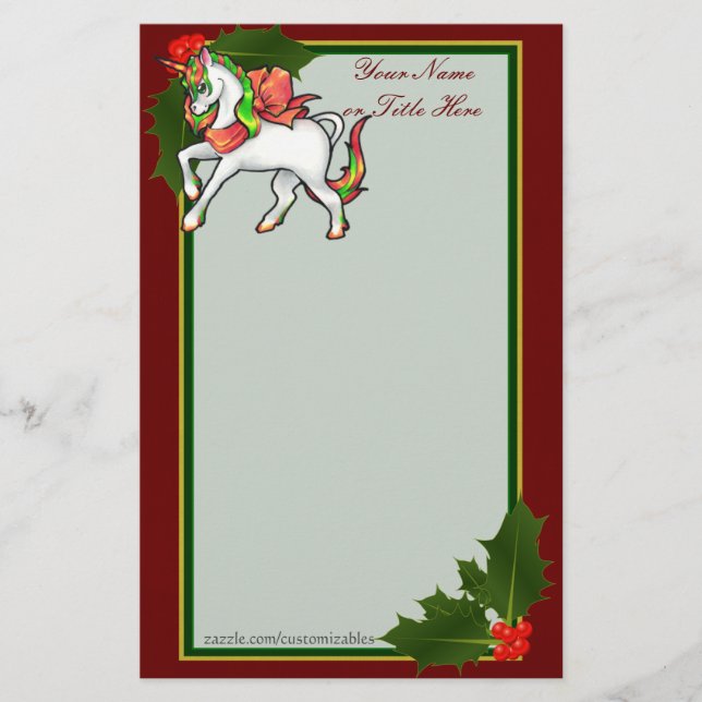 Christmas Unicorn Stationery (Front)