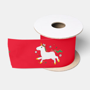 Christmas Unicorn with Stars 3 Inches Satin Ribbon