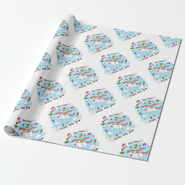 Christmas Unicorn Wrapping Paper (Unrolled)