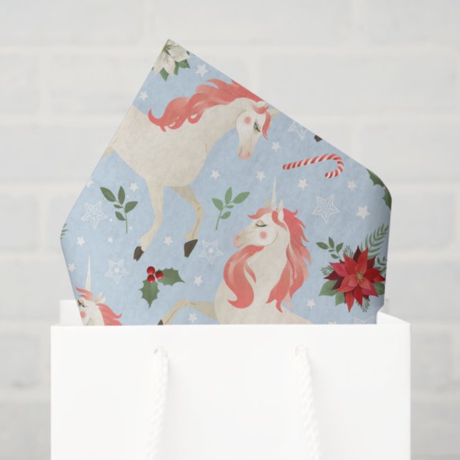 Christmas Unicorns Cute Modern Girly Floral Tissue Paper (Gift Bag)