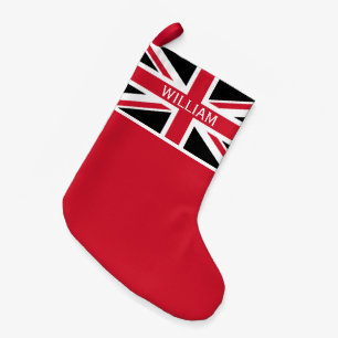 Christmas Union Jack ~ Black, Red and White Small Christmas Stocking