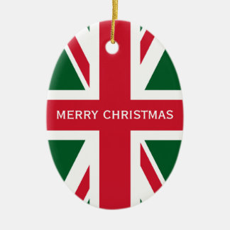Christmas Union Jack ~  Red, Green and White Ceramic Tree Decoration