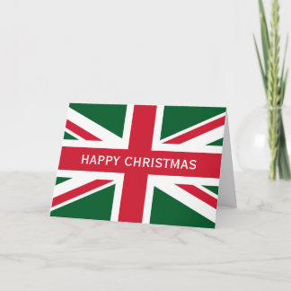 Christmas Union Jack ~  Red, Green and White Holiday Card