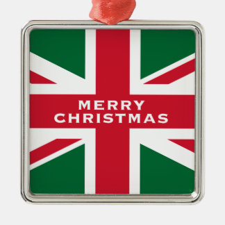 Christmas Union Jack ~ Red, Green and White Metal Tree Decoration