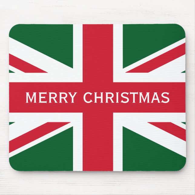 Christmas Union Jack ~  Red, Green and White Mouse Mat (Front)