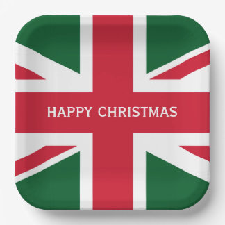 Christmas Union Jack ~  Red, Green and White Plate