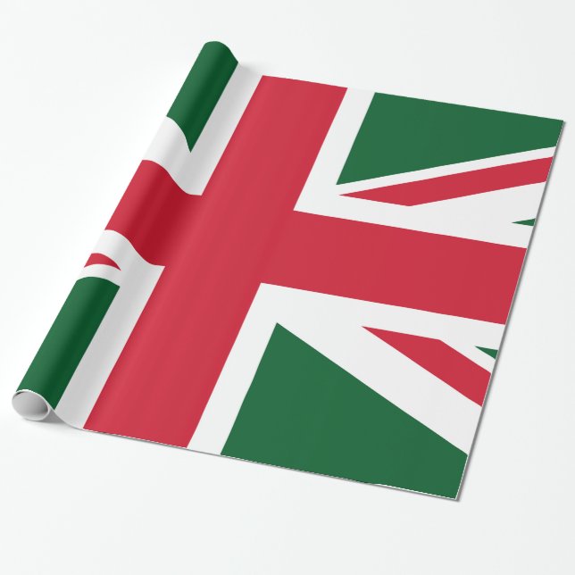 Christmas Union Jack ~  Red, Green and White Wrapping Paper (Unrolled)