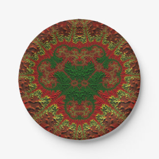 CHRISTMAS ~ Unusual red green gold fractal ~ Paper Plate