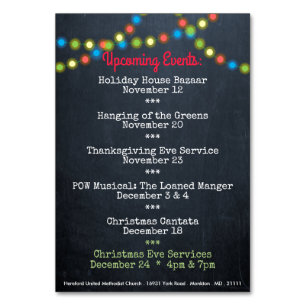 Christmas Upcoming Events Church Table Card