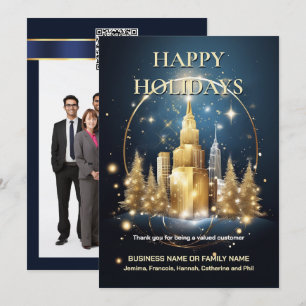 Christmas urban skyline gold tree blue chip thanks holiday card