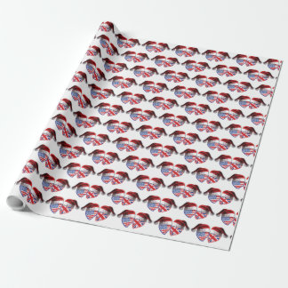 Christmas USA and UK heart Flags wearing Santa Hat Wrapping Paper