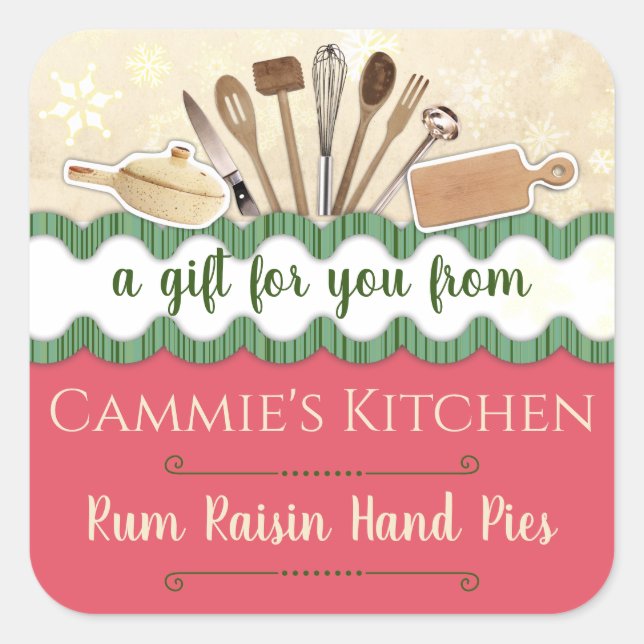 Christmas utensils personalised homemade by square sticker (Front)