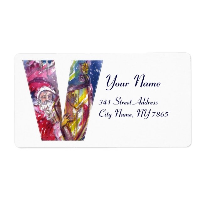 CHRISTMAS V LETTER  / SANTA  PLAYING HARP (Front)