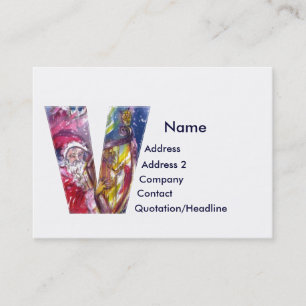 CHRISTMAS V LETTER  / SANTA  PLAYING HARP BUSINESS CARD