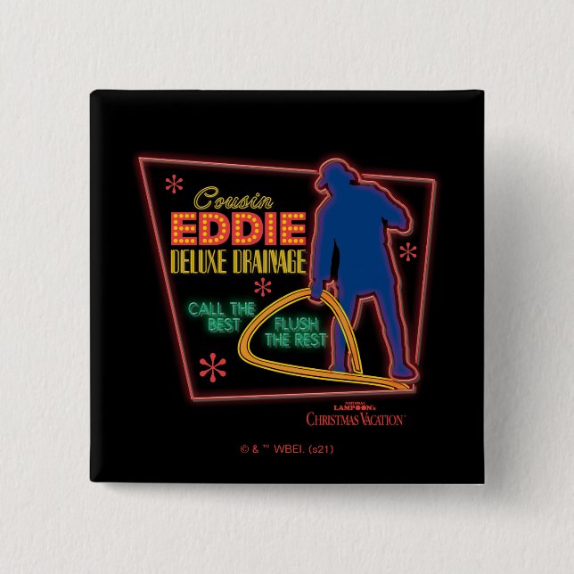 Christmas Vacation | Cousin Eddie Neon Sign 15 Cm Square Badge (Front)